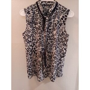 Tommy Hilfiger Womens Sleeveless Tie Neck Floral Blouse Navy White H34TX27F XS